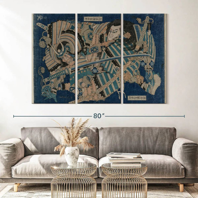 " Hokusai Kamakura " 3 - Pieces, 42" H x 65" W x 1.25" D