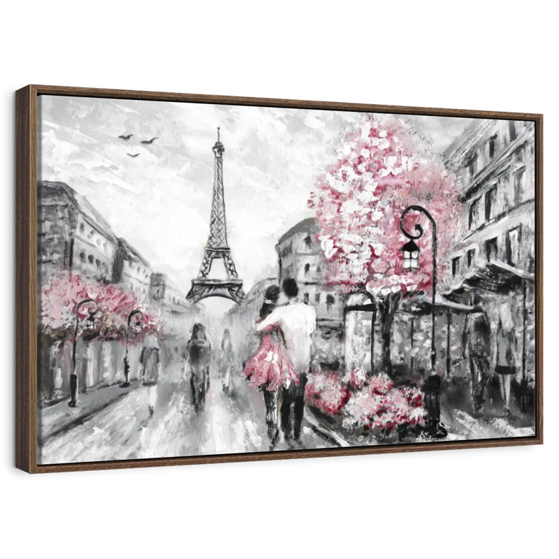 Rose Paris, 46 po x 31 po, Cadre flottant en noyer