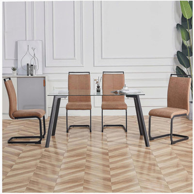 Chaise de salle à manger moderne, chaise d'appoint sans dossier en tissu TeChinaology, pieds en métal tubulaire noir en forme de C, convient aux salles à manger, cuisines, meubles-lavabos, boîtes de nuit, invités, chaises de bureau (ensemble de 4 chaises en brun)