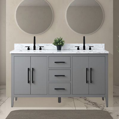 Ensemble de meuble-lavabo double 60 po avec plateau en marbre Chambery
