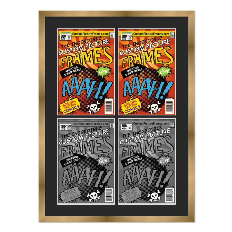 Wood Picture Frame with Mat, 7.25" x 10.5", Gold/Black