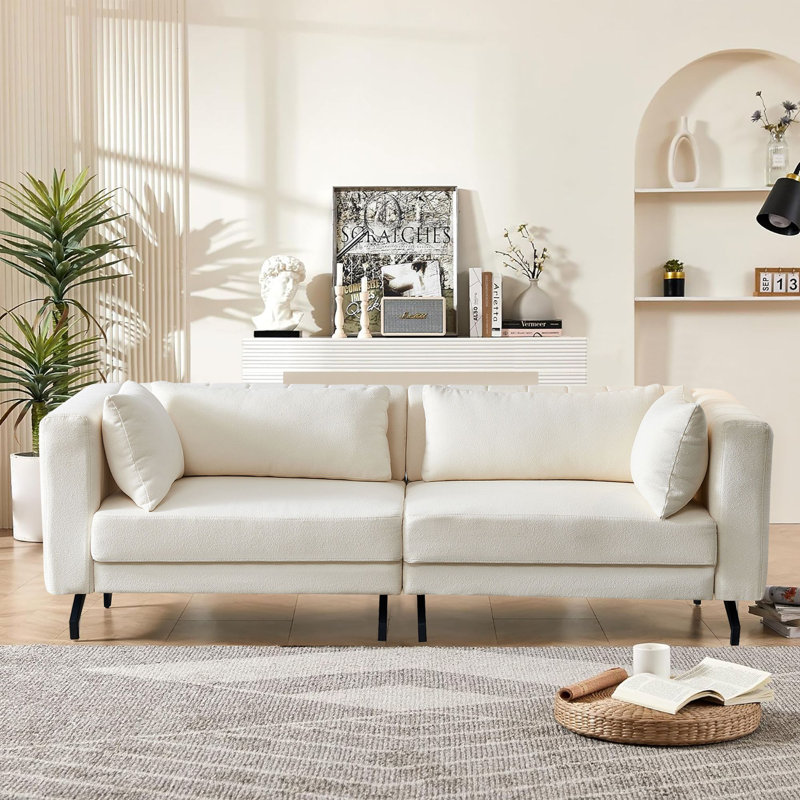 Jimalee 86'' Square Arm Sofa, Polyester Blend Beige
