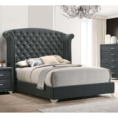 Kennedy Grey Upholstered Queen Wingback Bed