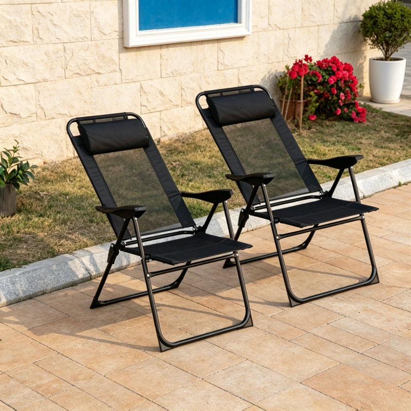 Ensemble de 2 chaises de patio pliantes, Noir