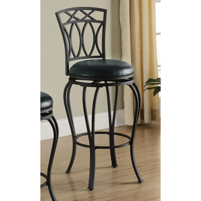 Tabouret de bar pivotant noir avec revêtement incurvé - 44 po de hauteur, 19 po de largeur, 17 po de profondeur, 29 po de hauteur de siège, capacité de poids de 200 lb, cadre de salle à manger pivotant à 360 rotations et structure en métal de 44 po x 19 po x 17 po, H, limite de poids, Spin,