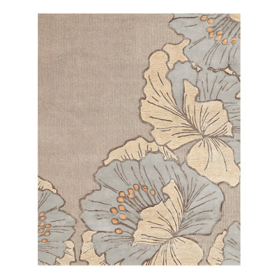 NICOLE MILLER NEW YORK Flora Grandeur Bloom Handcrafted Wool Area Rug Taupe
