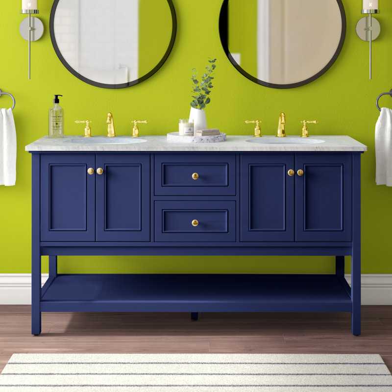 Ensemble de meuble-lavabo double 60 po Bonsai, Bleu