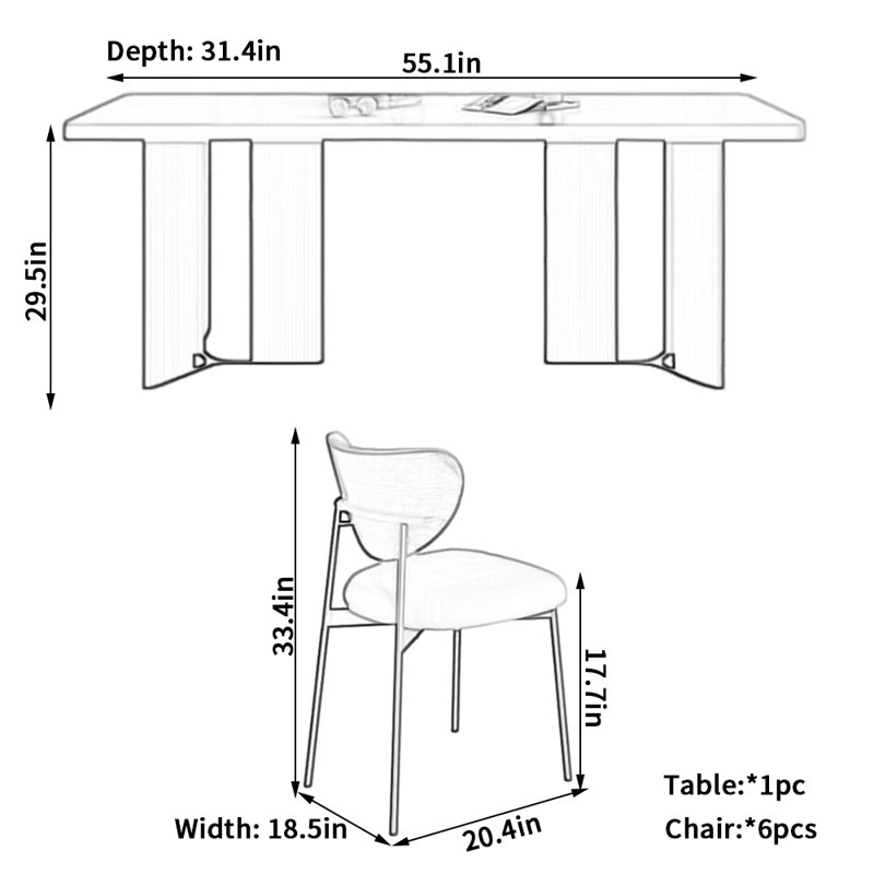 Chaise de salle à manger Modern Italian, H 29,5 po x L 55,1 po x l 31,4 po