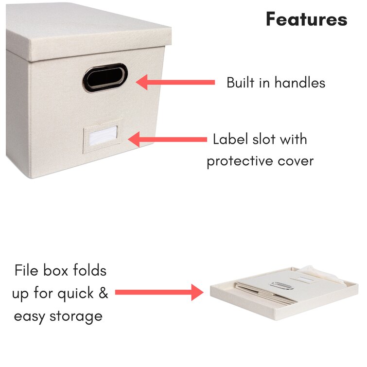 Collapsible File Storage Organizer Boxes with Lids, Linen Office Document  Storage Box, filing box, Decorative Small File Box for Hanging File, Single  File Box with Plastic Slide for Office/Decor/Hom 