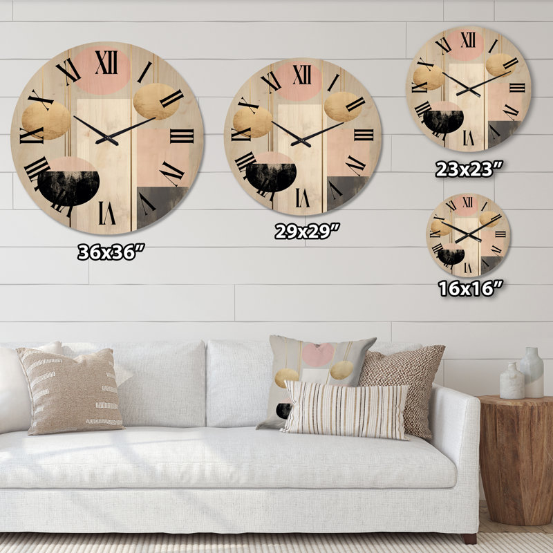 Pleine lune pleine géométrie rétro or rose 8ème - horloge murale moderne en bois surdimensionnée géométrique, Grand
