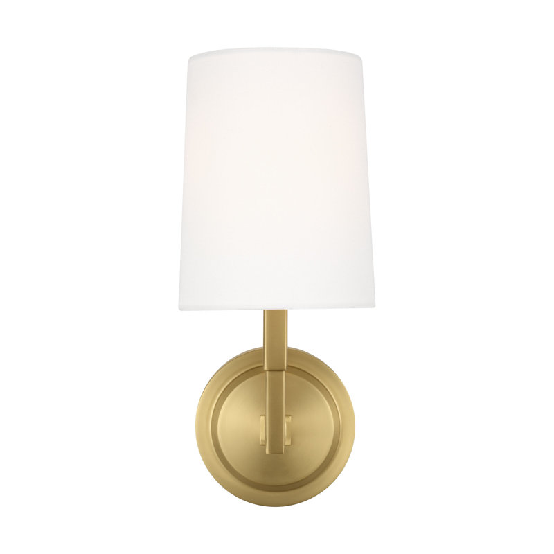 Thomas O'Brien Coughlin 1 Light Bathroom Bedroom Wall Fixture With White Linen Shade, Burnished Brass