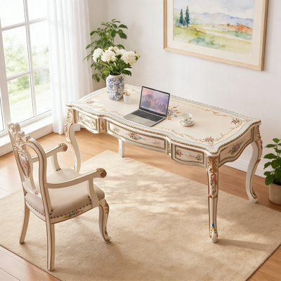 Bureau artistique en bois massif peint à la main