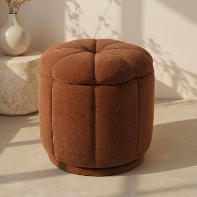 Fully Assembled Upholstered Ottoman with Storage and 360° Swivel
