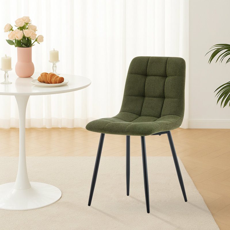 50cm H Upholstered Metal Side Chair, 2, Green, Chenille
