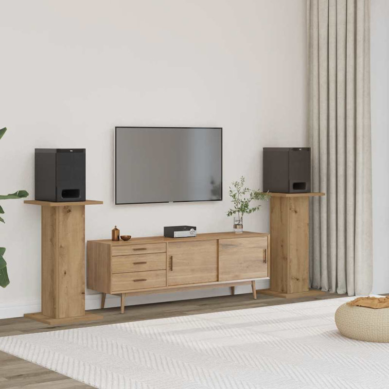  Speaker Stands Living Room Speaker Floor Stand 2 Pcs Engineered Wood, Natural