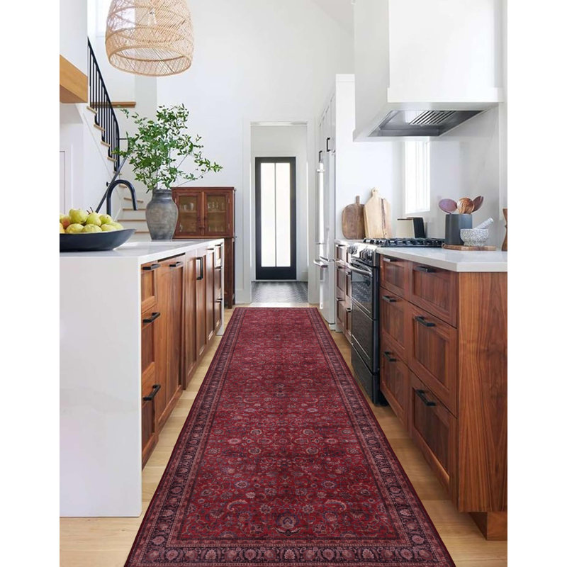  Yildiz - Indoor, Machine Washable Area Rug - 2'6"x10' Dark Red Home Carpet, Runner 2'6" x 10'