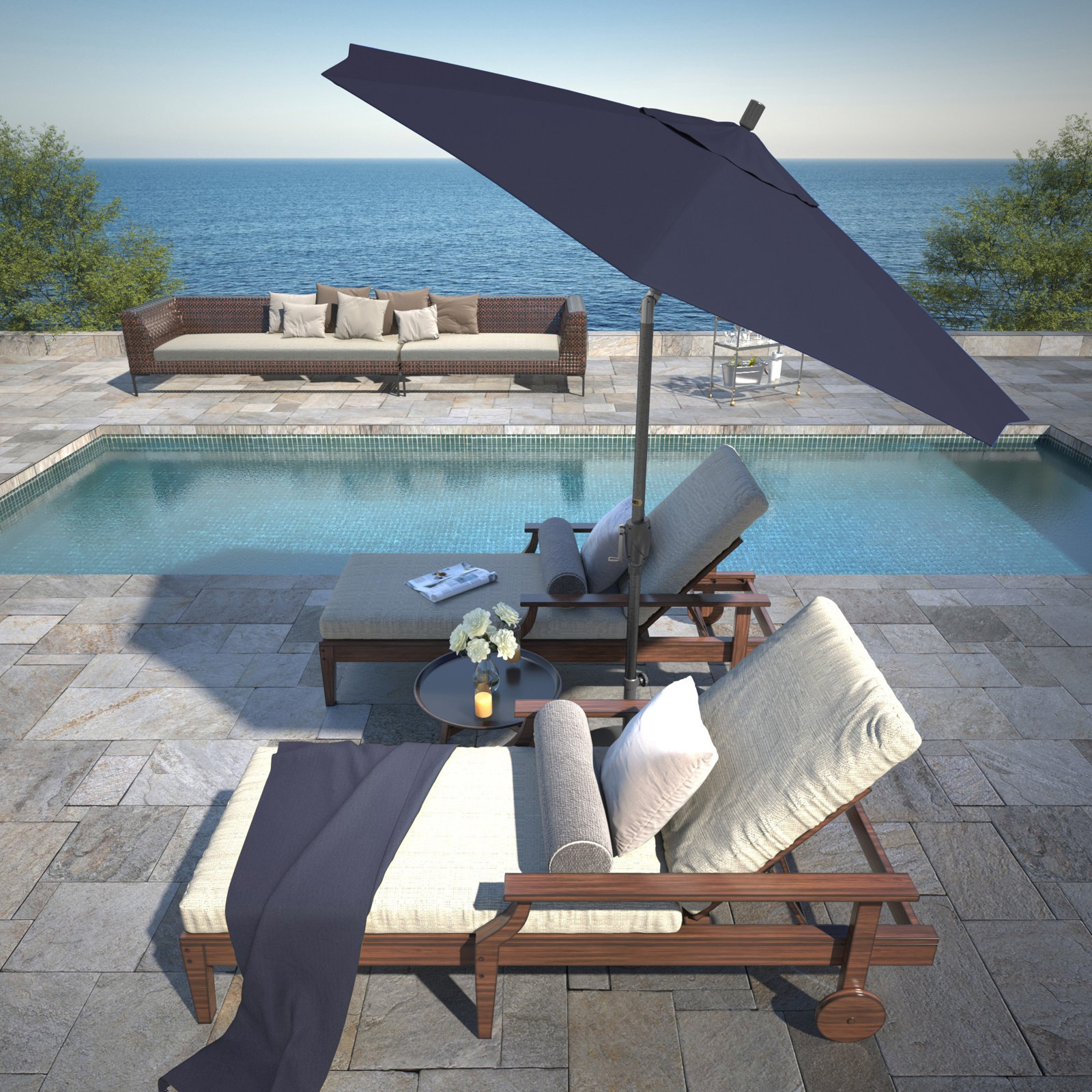 Lexia 90'' Sunbrella® Outdoor Umbrella, Canvas Navy Sunbrella® Canvas