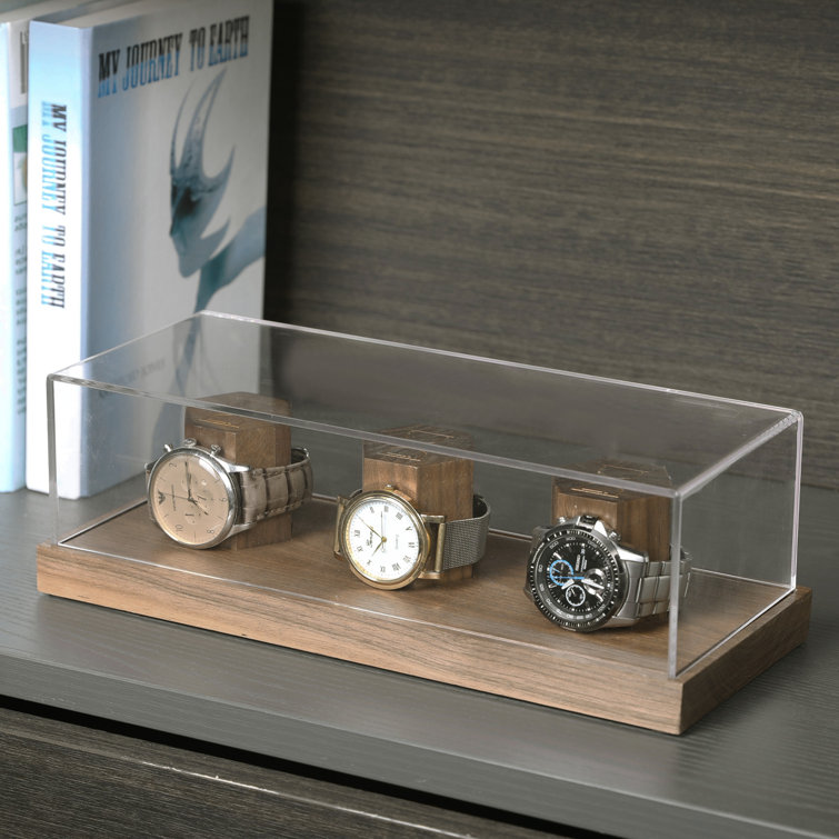 Modern Men's Walnut Jewelry Watch Box with Lucite Top