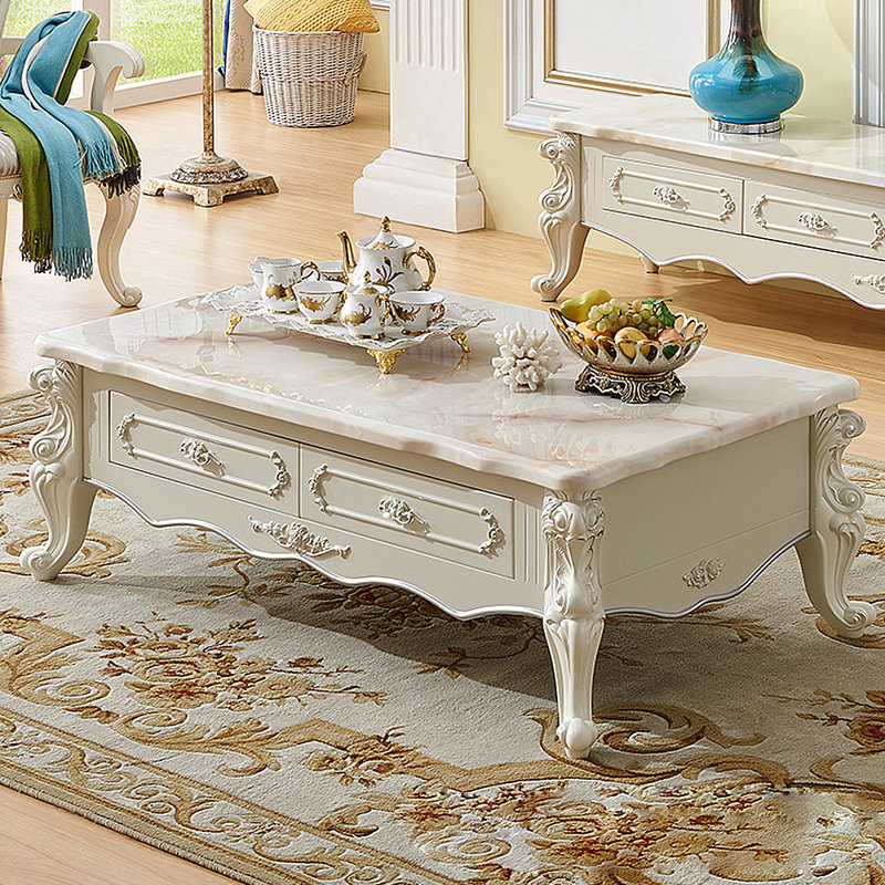 French Marble Coffee Table, 17.72" H x 51.18" L x 27.56" W