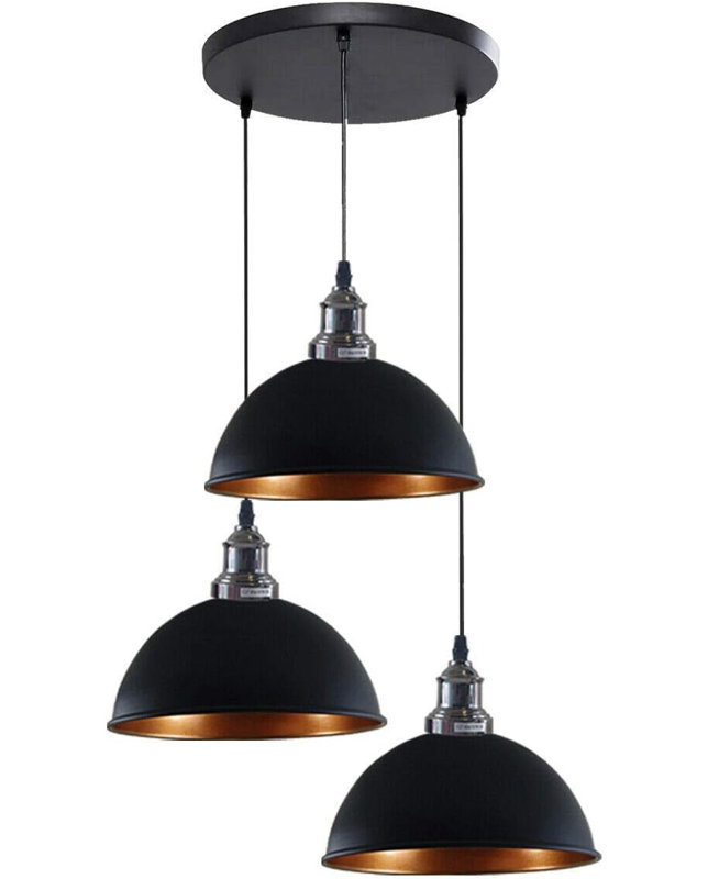 3 - Light Dome Pendant, Black Inner Gold