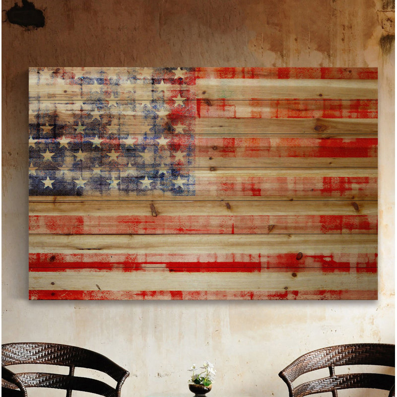 «American Flag», reproduction sur bois de pin naturel, H 20 po x l 30 po x 1,5 po