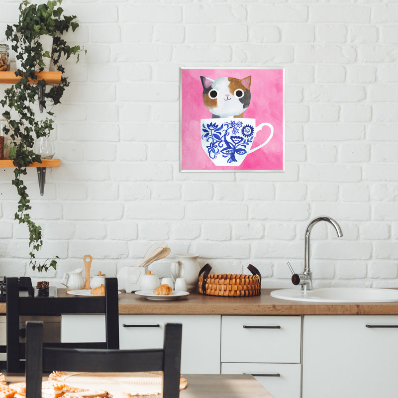 «Whimsical Teacup Kitten», plaque murale par Planète Chat par Angie Rozelaar