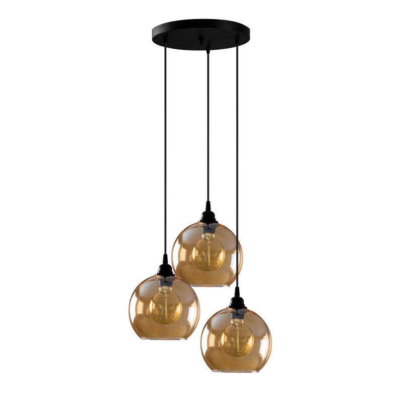 Glamorous Scandinavian Chandelier, Gold & Black, 17.3 x 17.3 inches | Adjustable Height up to 45.7 inches | Metal Body & Glass Cap, 3 x E27 Max 40W | Stylish Nostalgia Lighting for Modern Living Spaces
