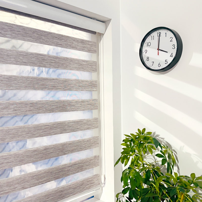 Store zébré Shadesu pour fenêtres, l 69 po x H 72 po, gris, abat-jour zébré à double couche sans contrôle, contrôle de la lumière pour le jour et la nuit, stores transparents pour fenêtres d'intérieur, chambre à coucher, cuisine