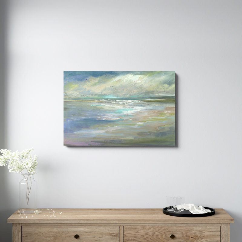 " Beach Light I ", 24" H x 36" W x 1.25" D, No, Silver Framed Canvas