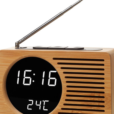 Radio de chevet multifonctionnelle en bois avec réveil et grand écran numérique haute définition
