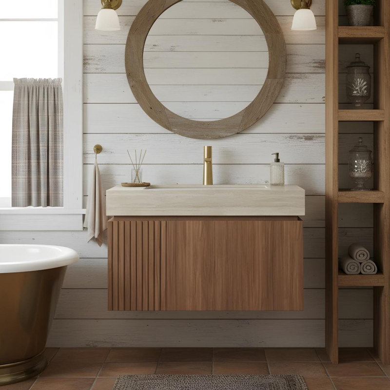 Meuble-lavabo 36 po avec tiroirs et lavabo, Espresso, 35", Beige