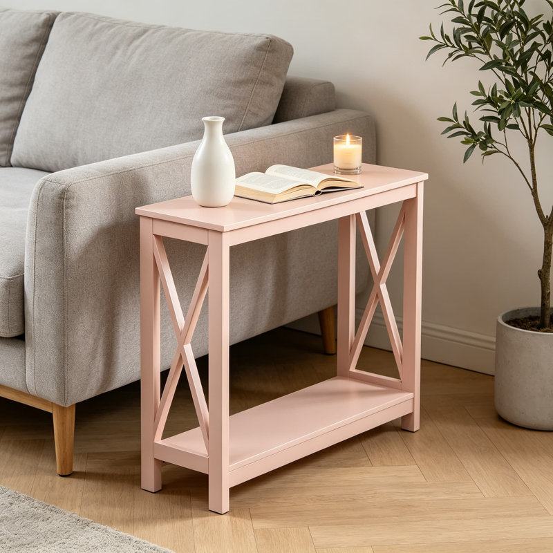 Console Oxford avec tablette de rangement, table de canapé transitionnelle pour vestibule, salon et chambre à coucher, table de vestibule avec panneaux latéraux en forme de X