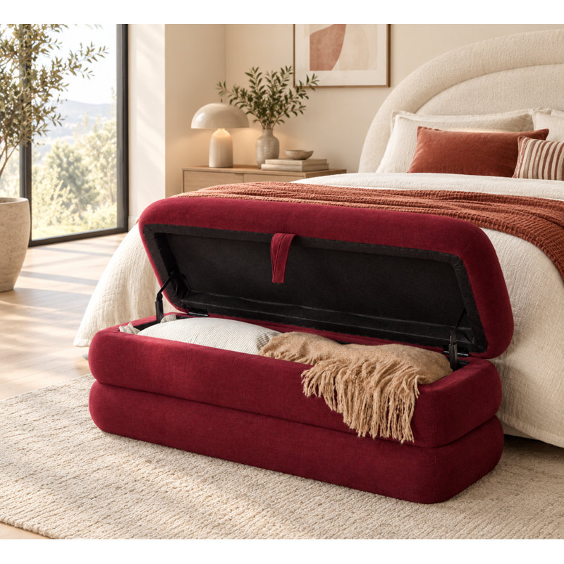 Footstool with Storage, Burgundy Red