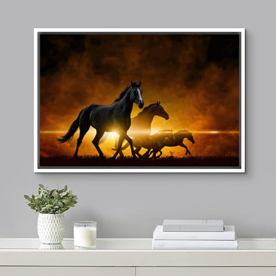 Horse " IDEA4WALL Framed Canvas Print Wall Art Horse Silhouettes In The Bright Sunlight Animals Wildlife Photography Modern Art Southwest Scenic Relax/Calm Warm For Living Room, Bedroom, Office "