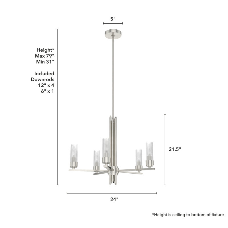 Gatz 5 Light Chandelier Ceiling Light Fixture, Brushed Nickel
