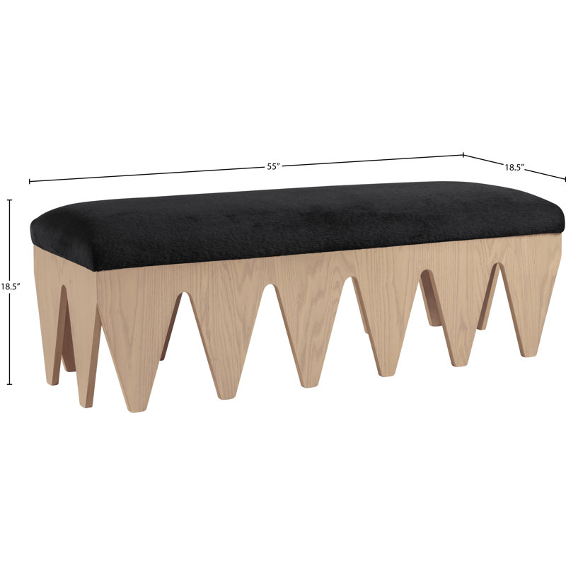 Banc en tissu Altair, Tissu de fourrure velours noir / finition naturell