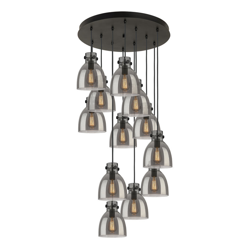 Luminaire suspendu 12 lumières Amrith, Gris fumée clair, Noir mat