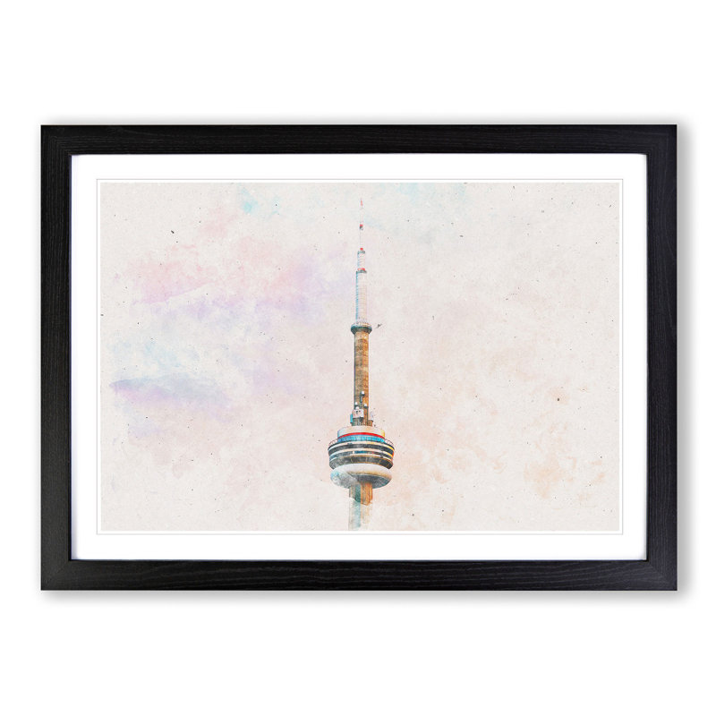 The CN Tower in Toronto Canada - Picture Frame Painting Print, Black Framed, 62cm H x 87cm W x 2cm D
