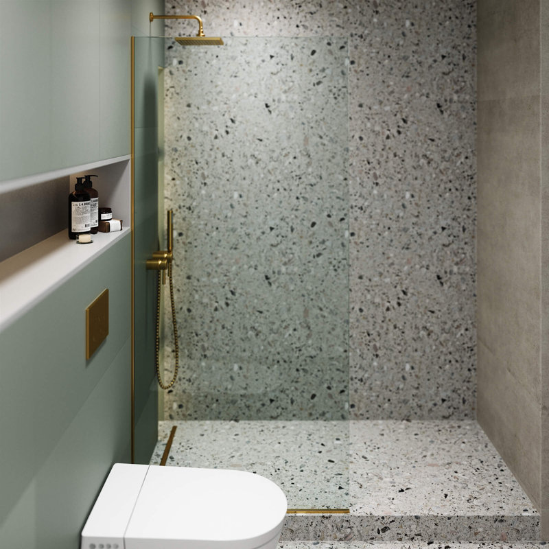 34'' W x 74.25'' H Semi-Frameless Fixed Glass Panel, Satin Brass