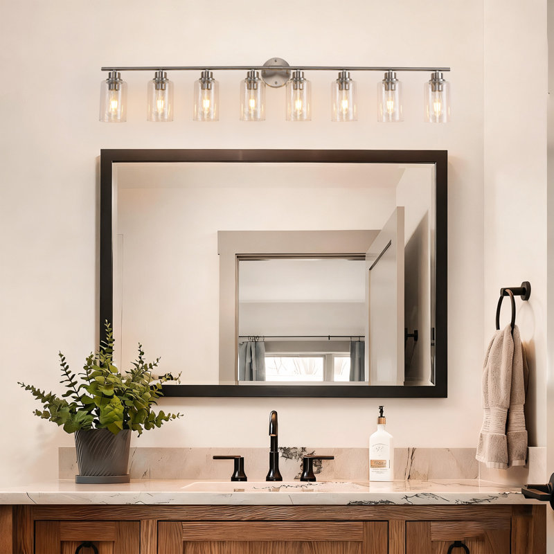8-Light Bathroom Light Fixtures, Nickel Modern Vanity Lights Over Mirror With Clear Glass Shade, Bathroom Wall Lamp For Mirror Kitchen Hallway Cabinet Porch Reading Room
