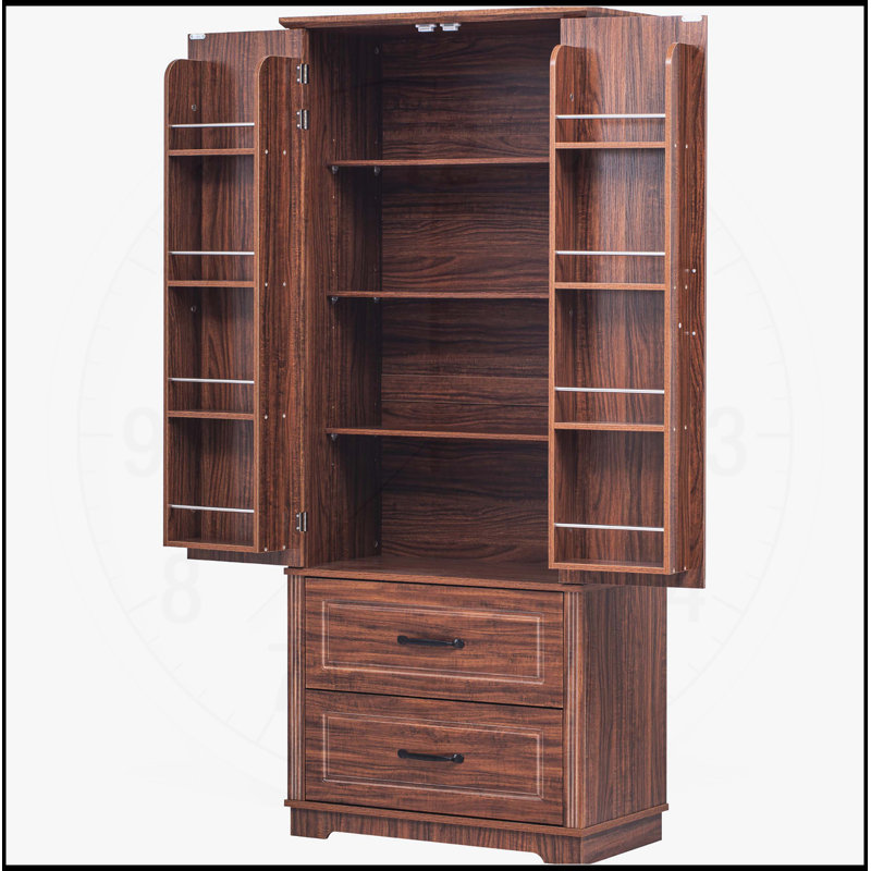 Armoire de cuisine vintage avec 2 grands tiroirs, 8 tablettes de porte et 3 tablettes réglables pour un rangement organisé et un charme rustique