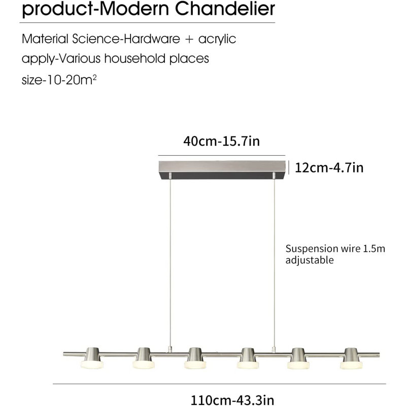 Luminaire suspendu linéaire à 6 lumières pour îlot de cuisine Charlestine