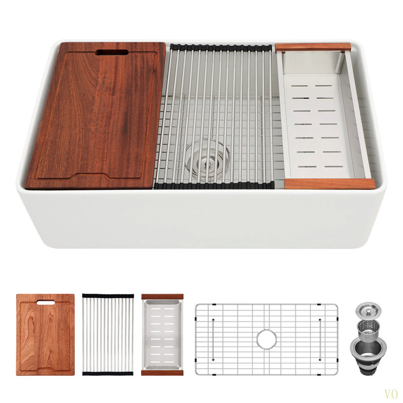 Évier de cuisine de ferme 33 po x 20 po - Évier de cuisine de ferme à simple cuve en céramique