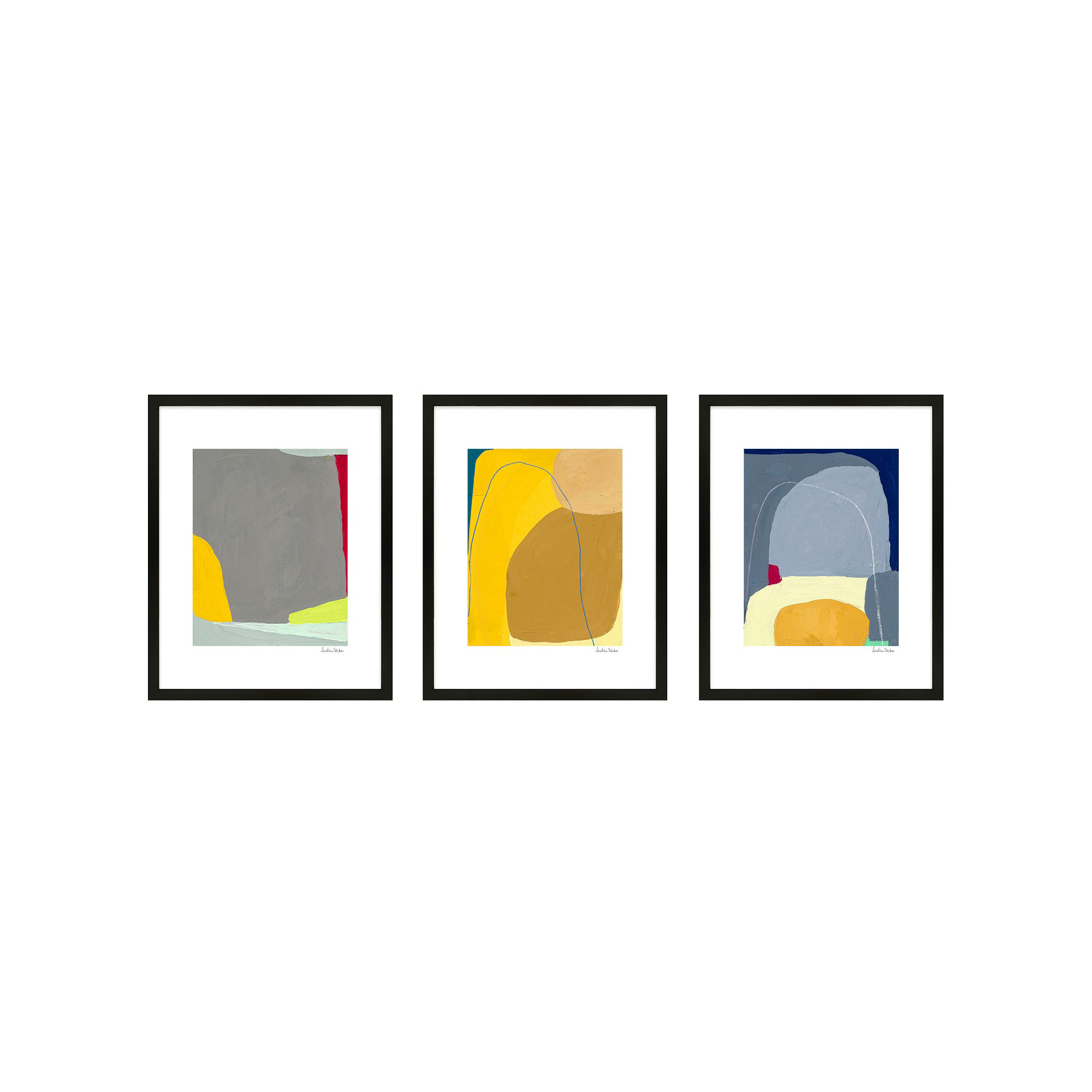 Color Meditation Trio 2. Set Of 3 by Andrea Stokes, Black Framed, 38" H x 30" W x 1.25" D