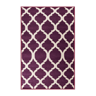 Machine Washable Trellis Red Area Rug
