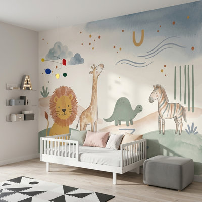 Safari, papier peint de chambre d'enfant, aquarelle