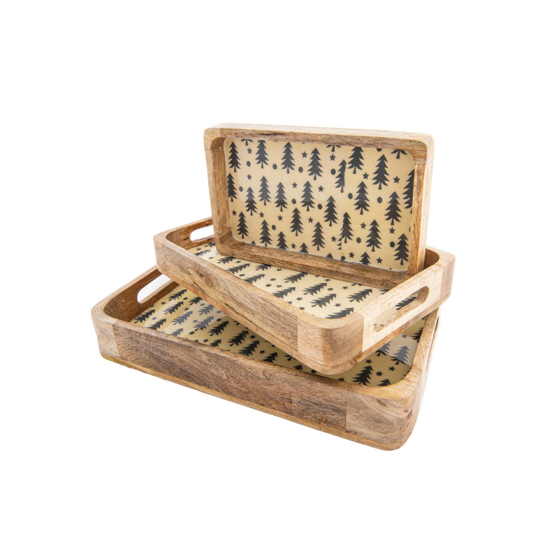 Ensemble de 3 plateaux en bois avec revêtement en émail