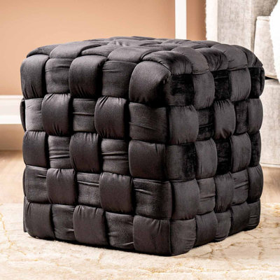 Velvet Woven Ottoman Dressing Stool for Bedroom Furniture, Modern Accent Stool with MDF Base