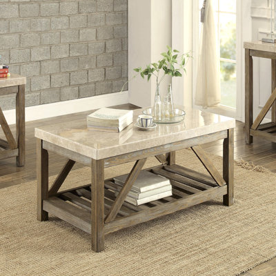 Table basse style industriel 1pc avec plateau en marbre et plateau en marbre blanc