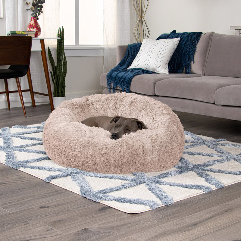 Calming Cuddler Long Fur Donut Bed, 10" H x 36" W x 36" D, Taupe